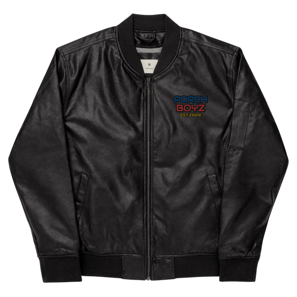 Porchboyz Embroidered Leather Bomber Jacket