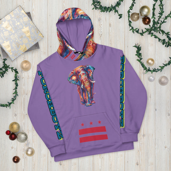 Lavender Porchboyz Elephant Print Unisex Hoodie