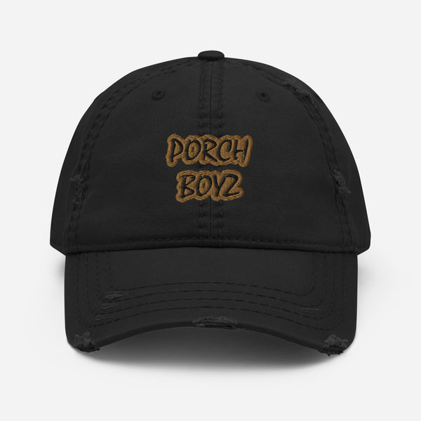 PORCHBOYZ (BLK/GLD) Distressed Dad Hat