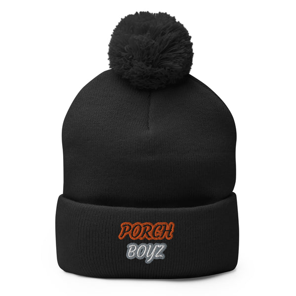 PORCHBOYZ EMBROIDERED (BLK/ORN/SLV/WHT) Pom-Pom Beanie